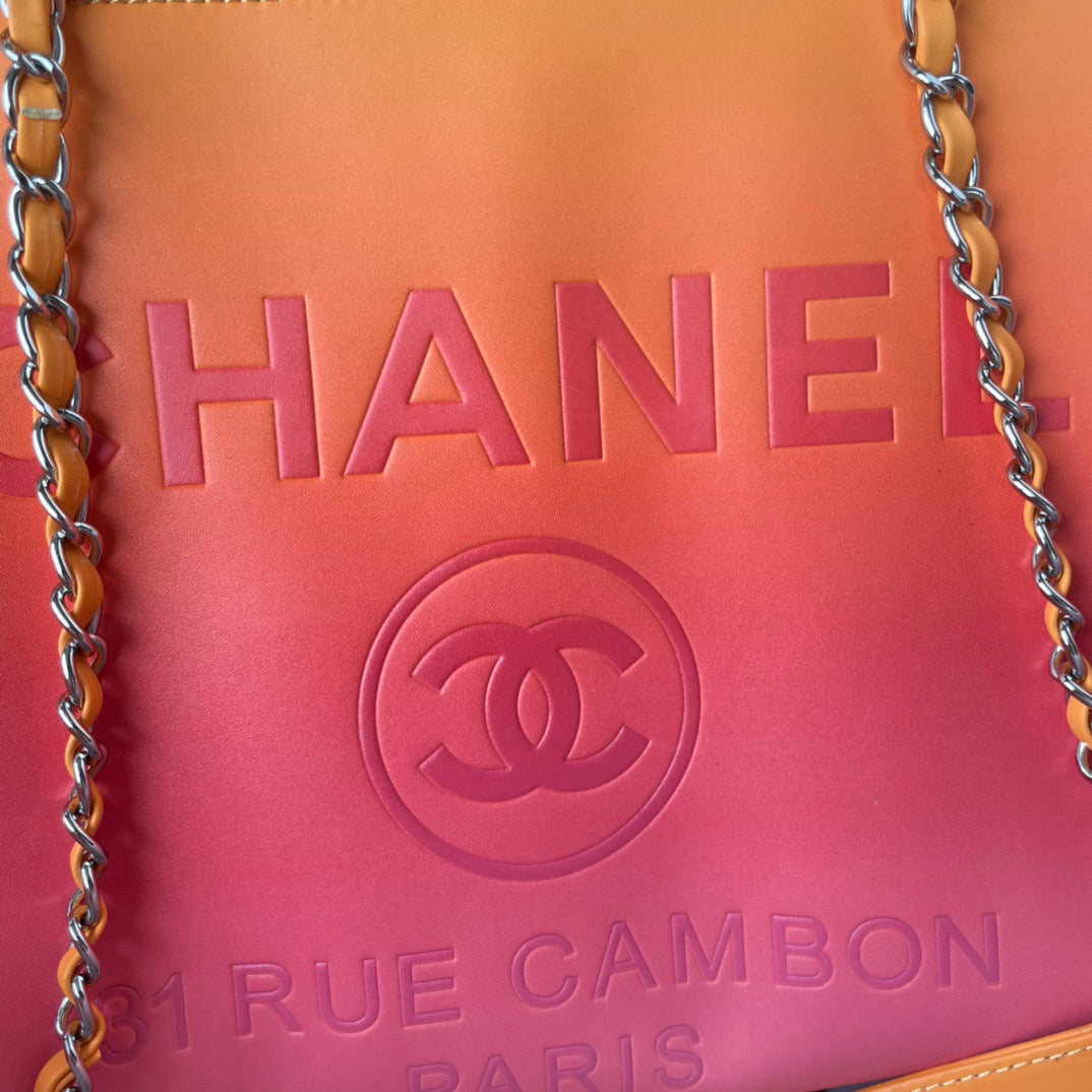 CHANEL Beach Leather Tote Bag In Red-orange Gradient