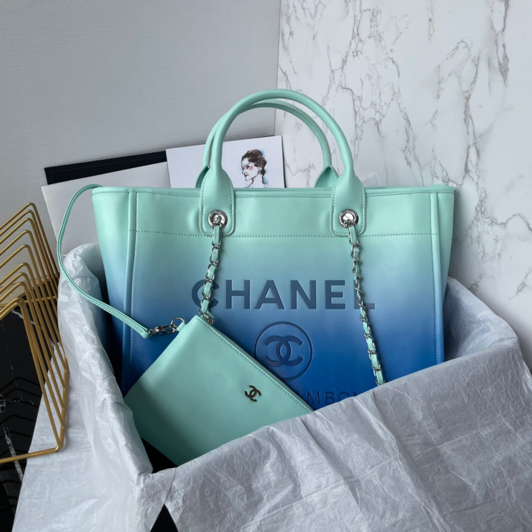 CHANEL Beach Leather Tote Bag In Blue Gradient