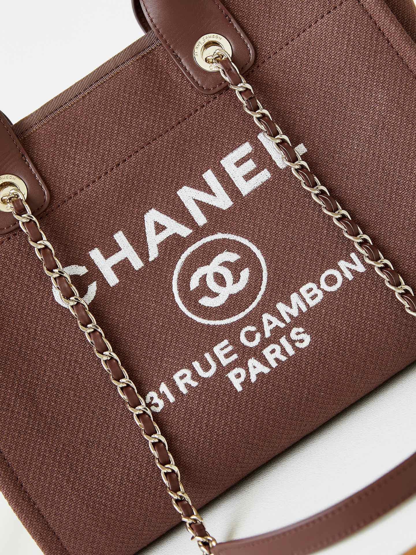 CHANEL Beach Canvas Tote Bag In Burgundy