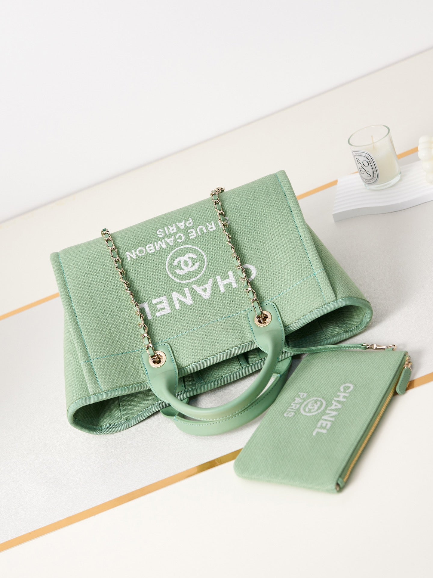 CHANEL Beach Canvas Tote Bag In Green