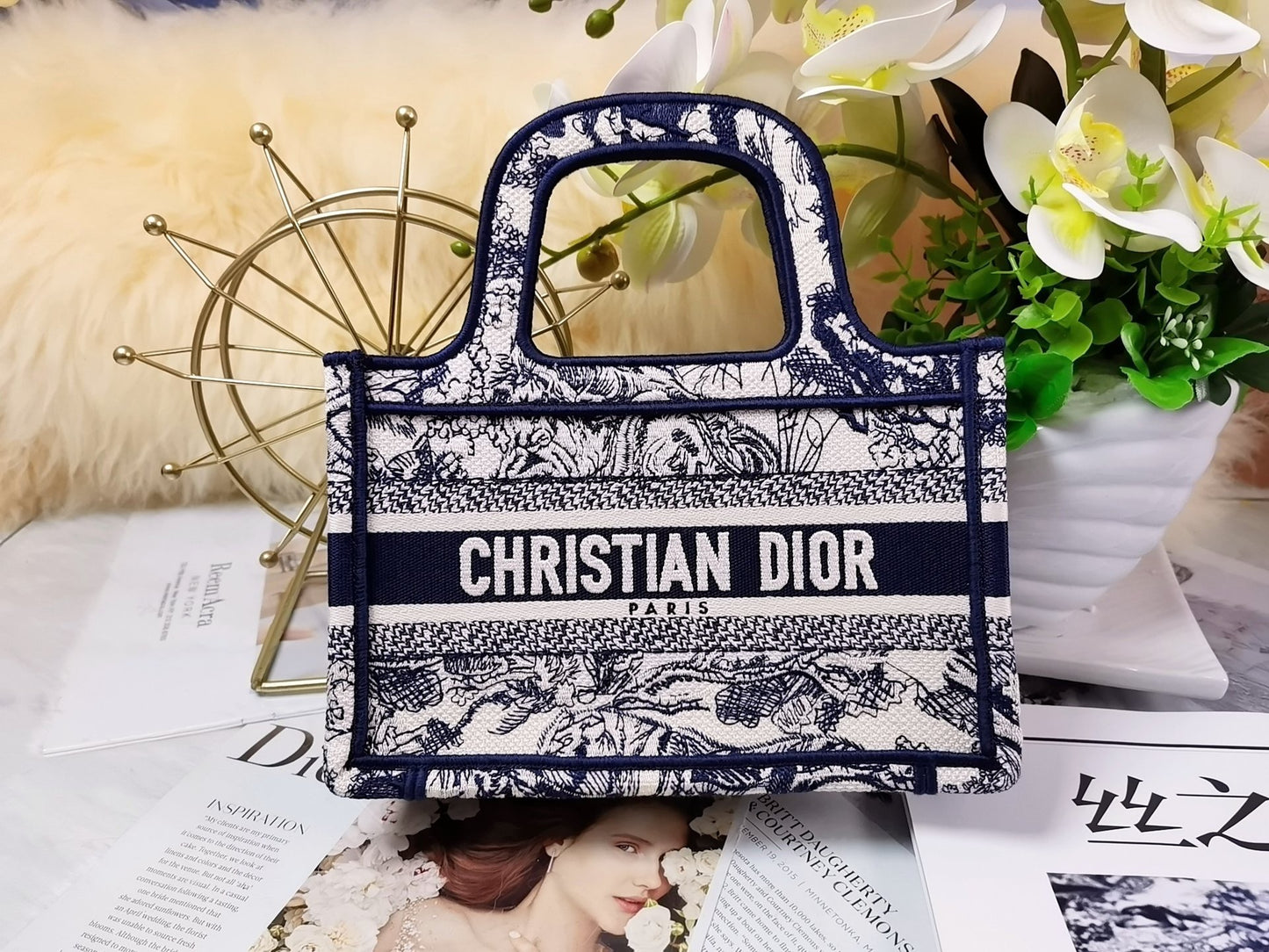 Dior Mini Presbyopia Book Tote Bag  In Blue