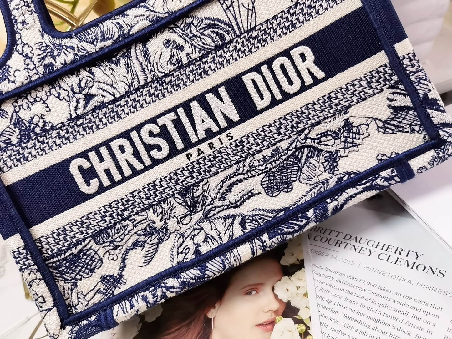 Dior Mini Presbyopia Book Tote Bag  In Blue