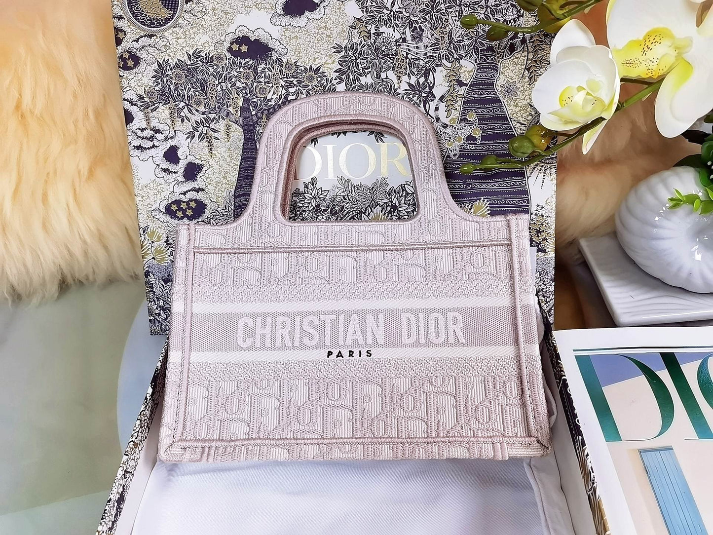 Dior Pink Oblique Jouy Embroidered Mini Book Tote Bag