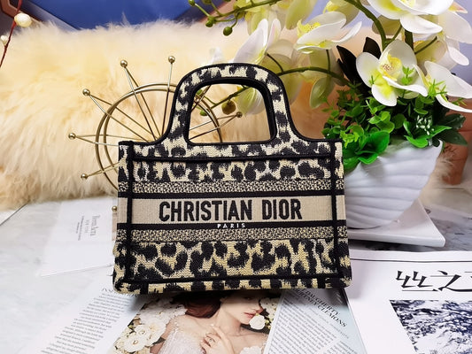 Dior Leopard Print Embroidered Mini Book Tote Bag