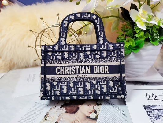 Dior Blue Presbyopia Embroidered Mini Book Tote Bag