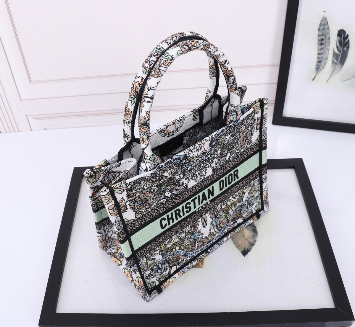 Dior Green Early Spring Monarch Butterfly Series Embroidered Small Book Tote Bag