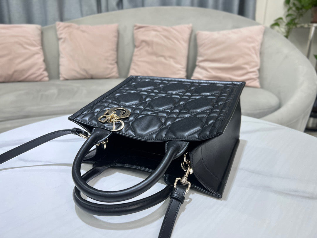 Dior Black Small Lady Tote Bag With Soft Lambskin