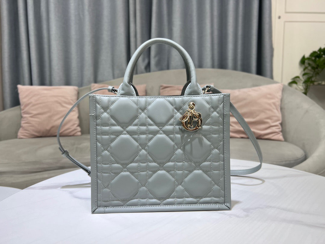 Dior Silver Small Lady Tote Bag With Soft Lambskin