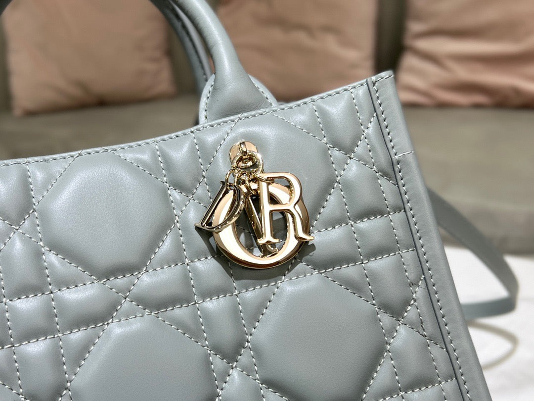 Dior Silver Small Lady Tote Bag With Soft Lambskin