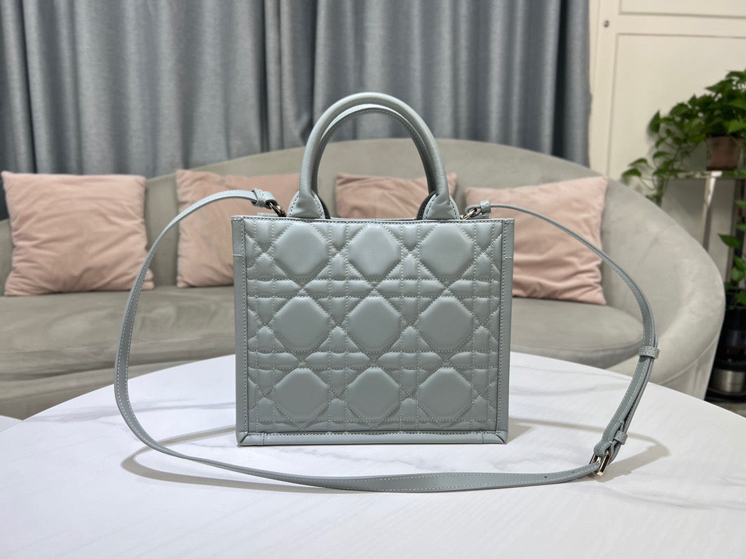 Dior Silver Small Lady Tote Bag With Soft Lambskin