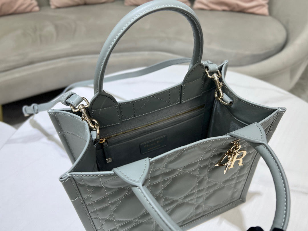 Dior Silver Small Lady Tote Bag With Soft Lambskin