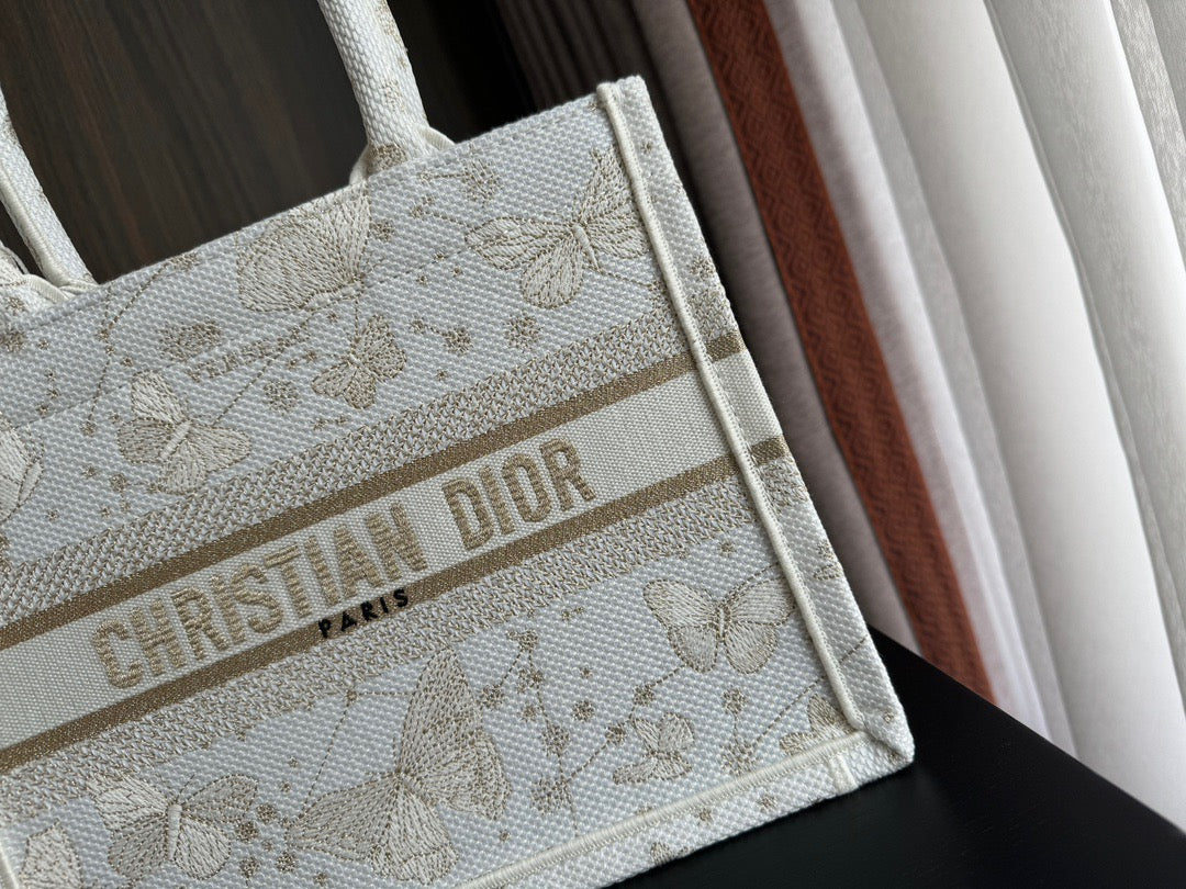 Dior Small White Gold Christmas Tote Bag