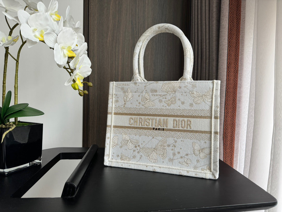 Dior Small White Gold Christmas Tote Bag