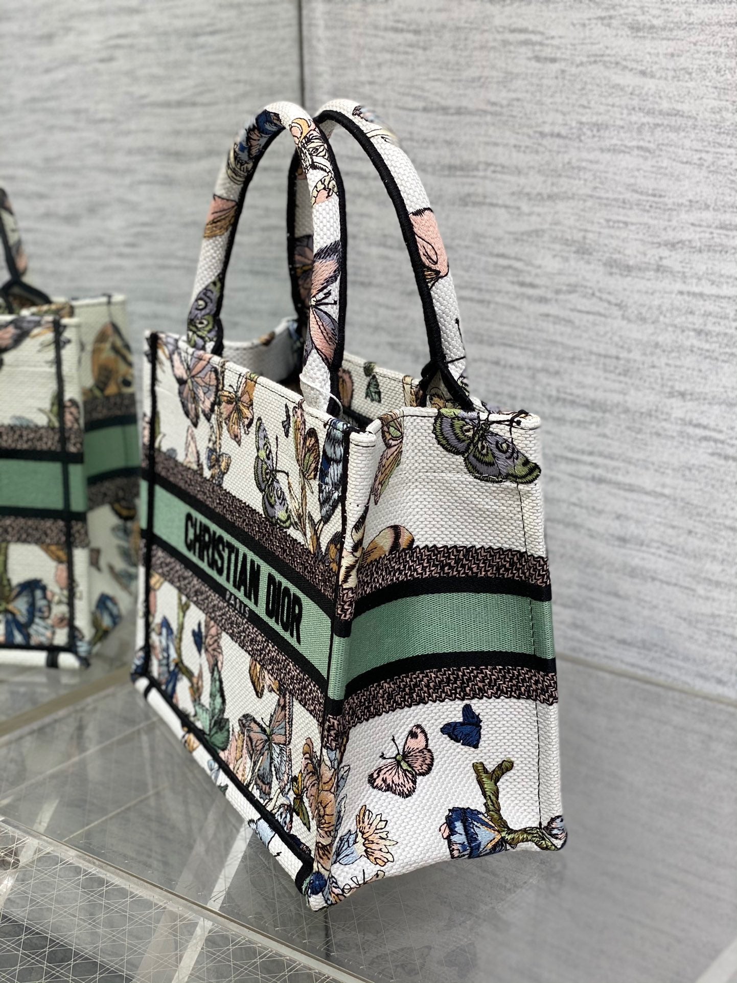 Dior Green Butterfly Series Embroidered Small Book Tote Bag