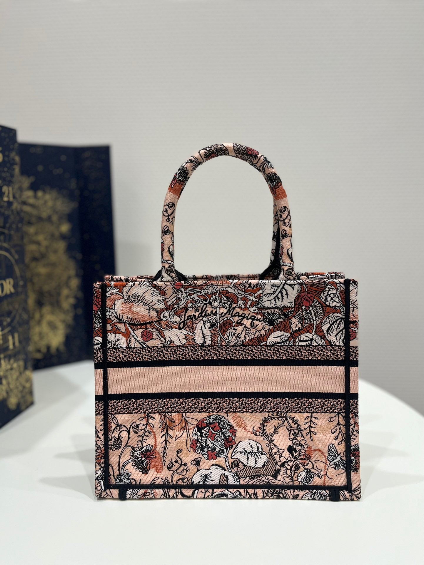 Dior Orange Magic Garden Embroidery Series Small Tote Bag