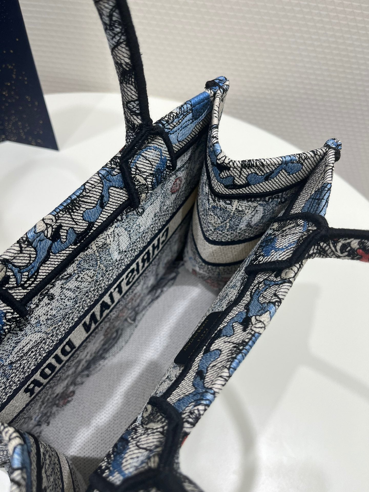 Dior Blue Magic Garden Embroidery Series Small Tote Bag