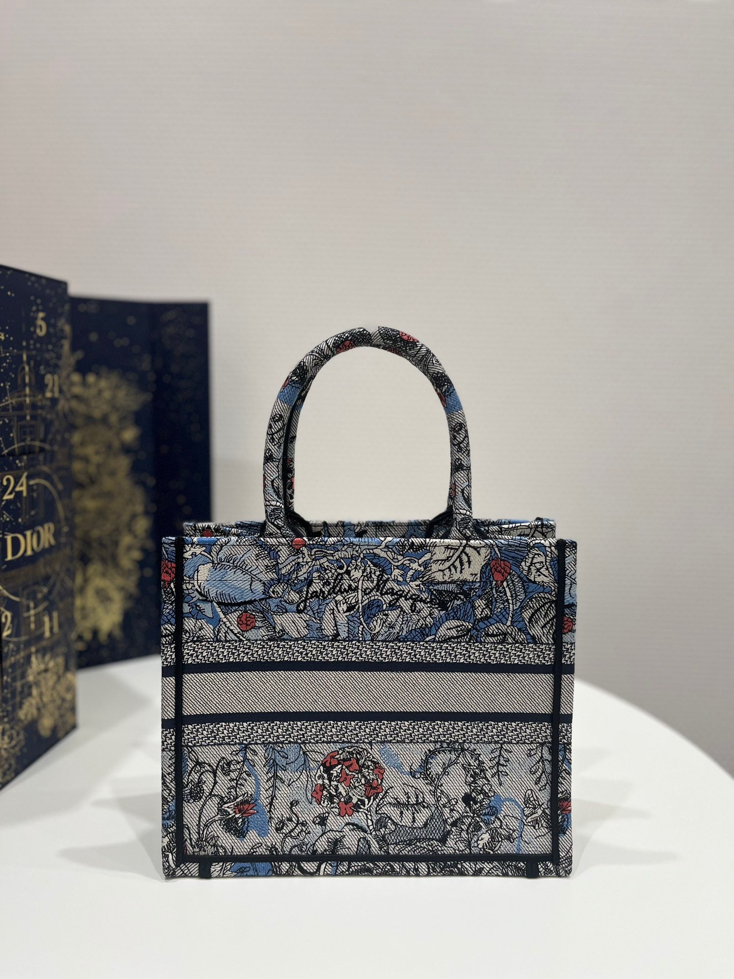 Dior Blue Magic Garden Embroidery Series Small Tote Bag