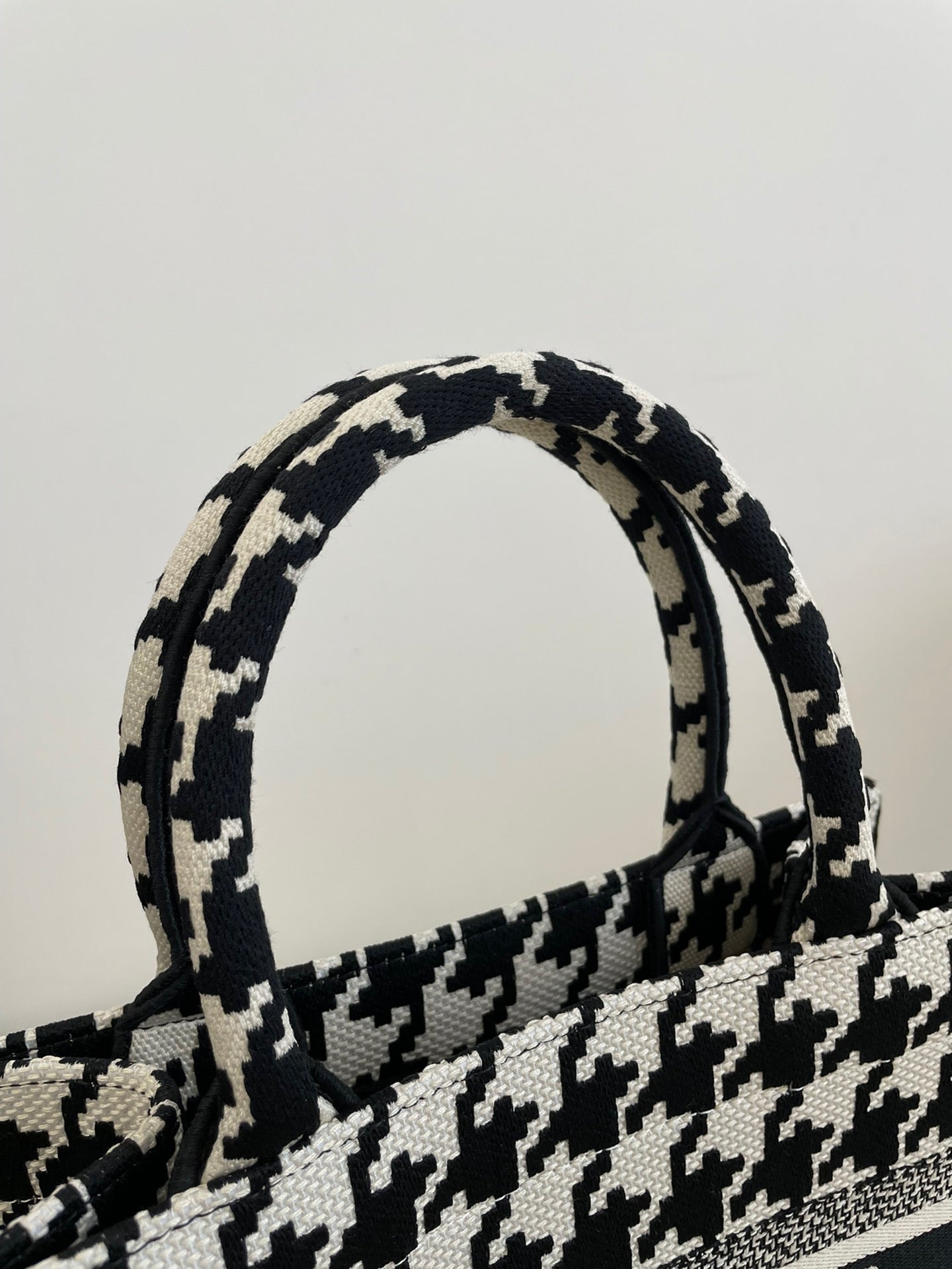 Dior Black and White Houndstooth Embroidery Series Small Tote Bag