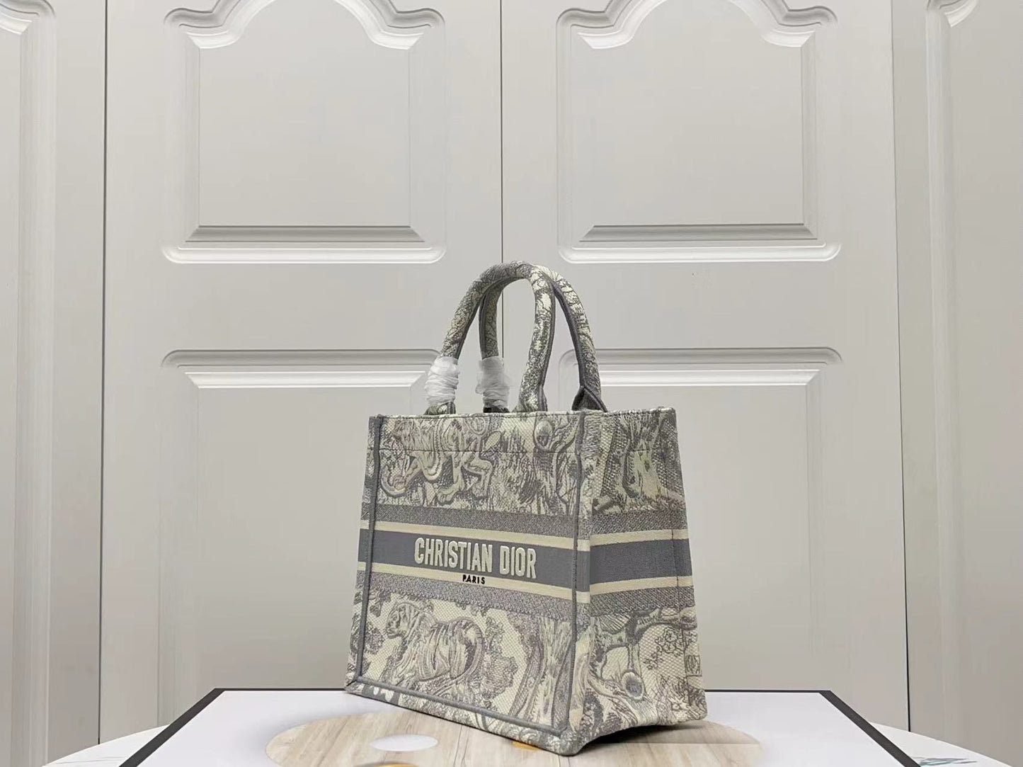 Dior Gray Zoo Embroidered Series Small Tote Bag