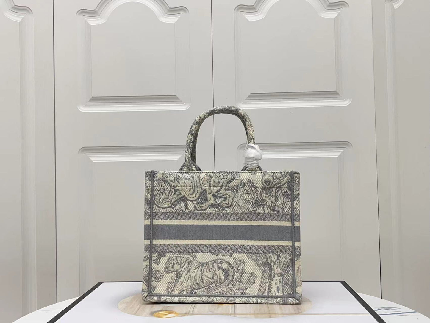 Dior Gray Zoo Embroidered Series Small Tote Bag