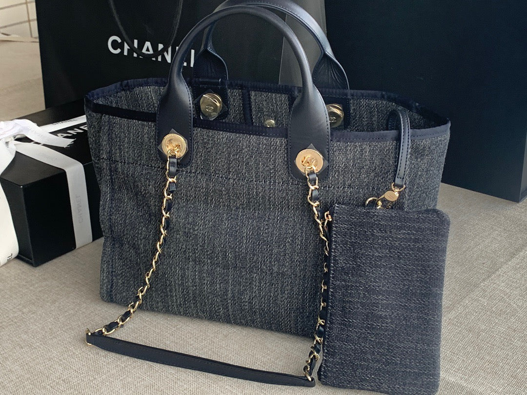 CHANEL Beach Canvas Tote Bag In Denim Blue