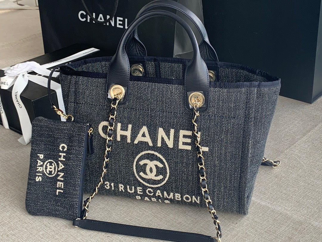 CHANEL Beach Canvas Tote Bag In Denim Blue