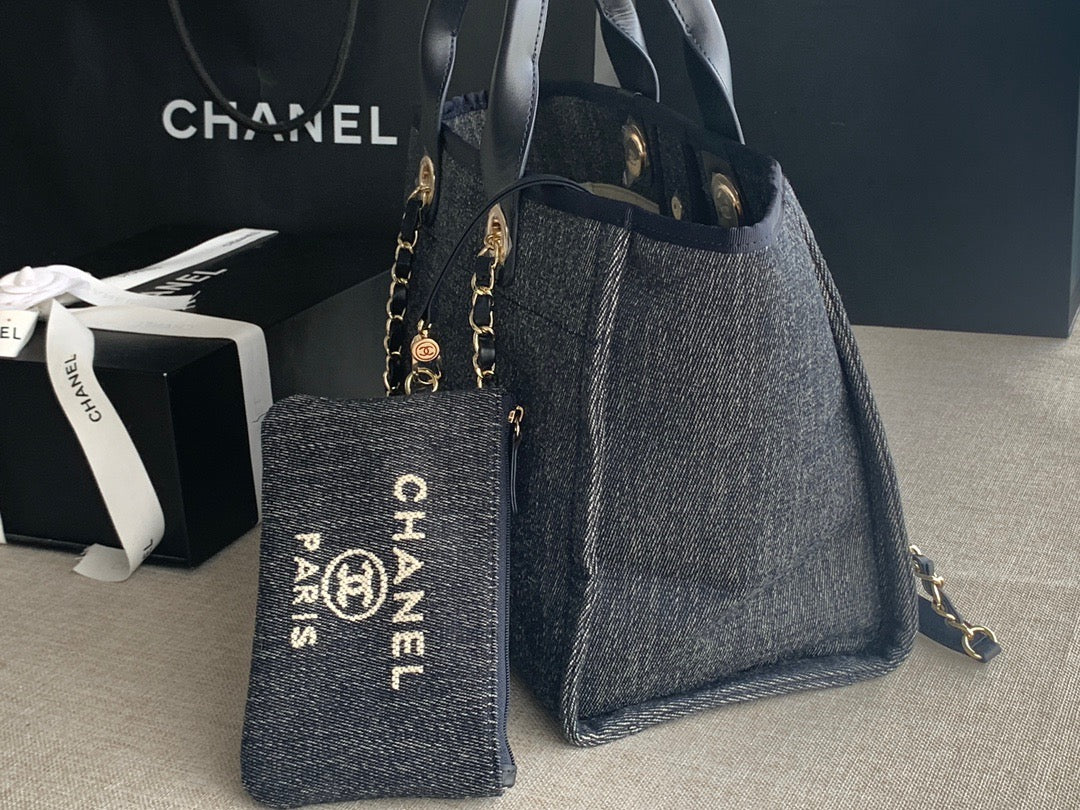 CHANEL Beach Canvas Tote Bag In Denim Blue