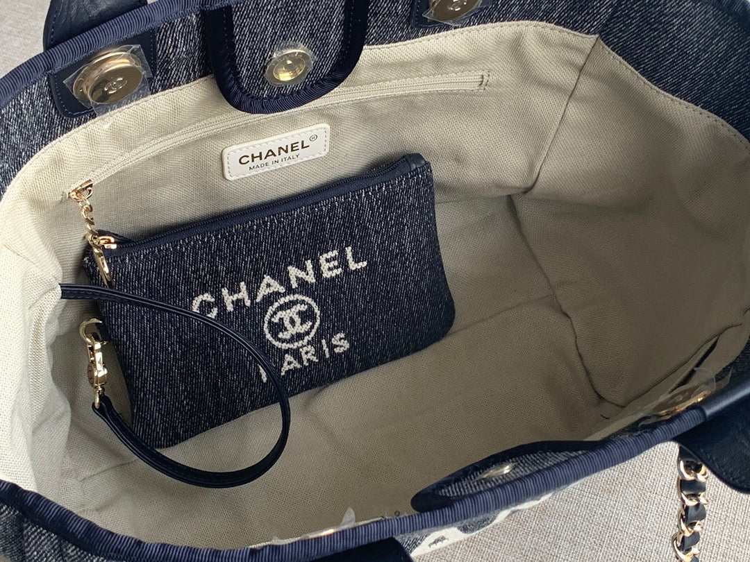 CHANEL Beach Canvas Tote Bag In Denim Blue