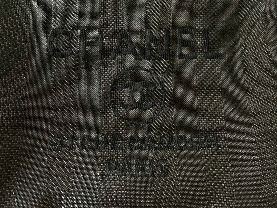 CHANEL Beach Canvas Tote Bag In Black With Leather Strap