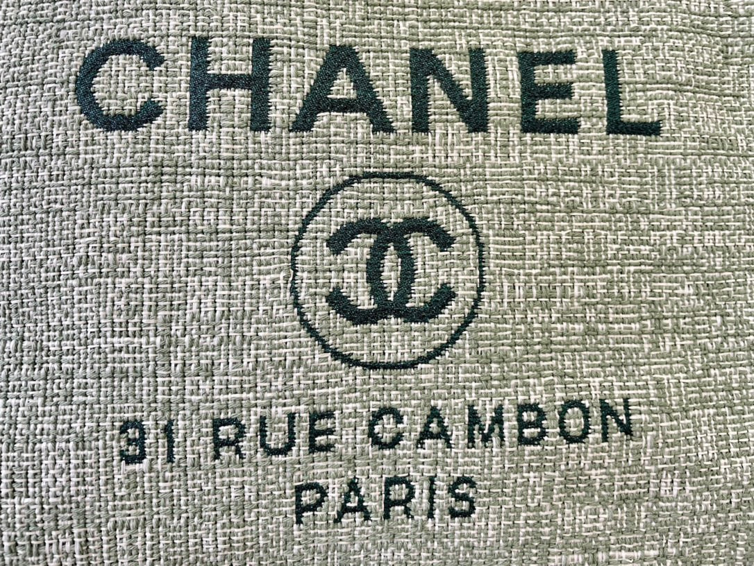 CHANEL Beach Canvas Tote Bag In Green With Green Leather Strap