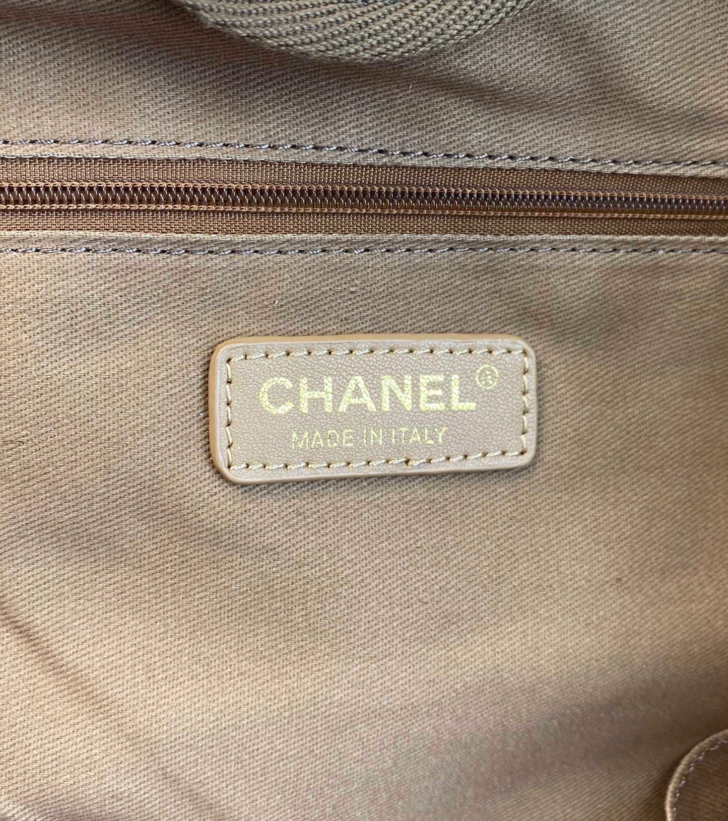 CHANEL Beach Canvas Tote Bag In Beige With Light Brown Leather Strap