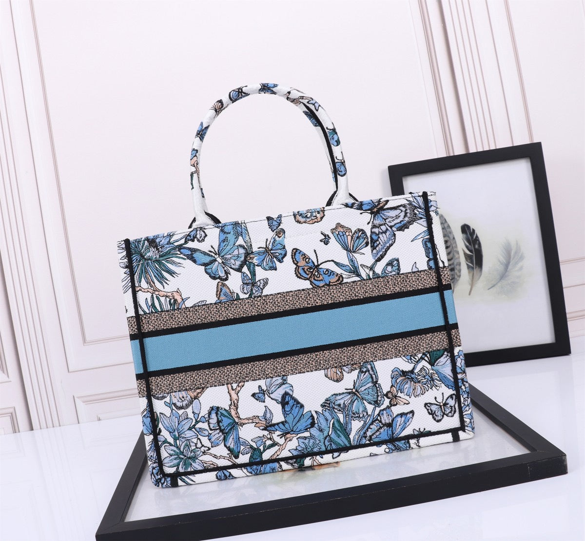 Dior Ruy Print Embroidery Series Medium Tote Bag