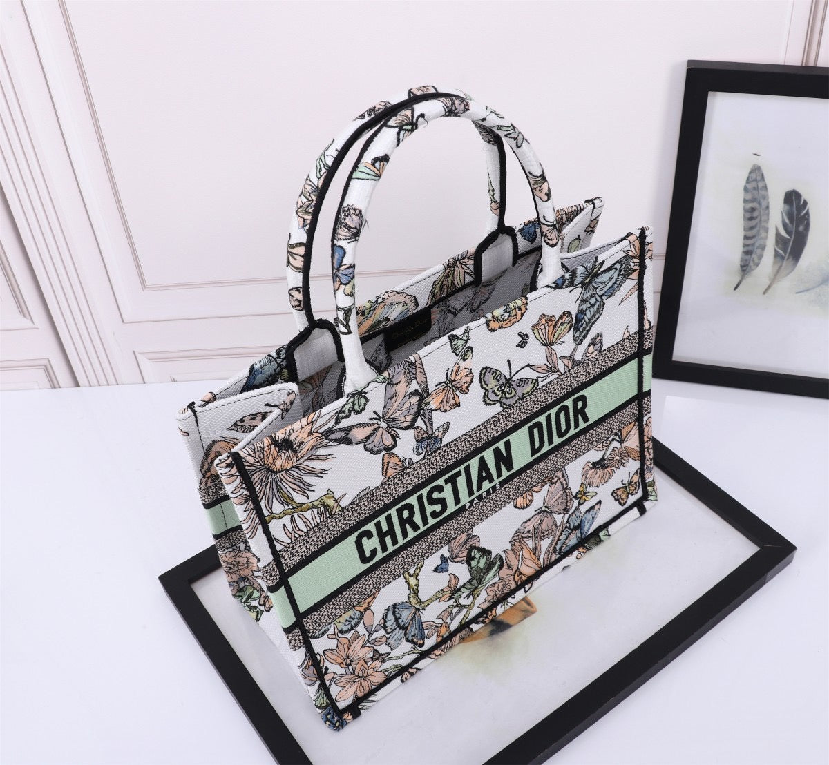 Dior Green Ruy Print  Embroidery Series Medium Tote Bag