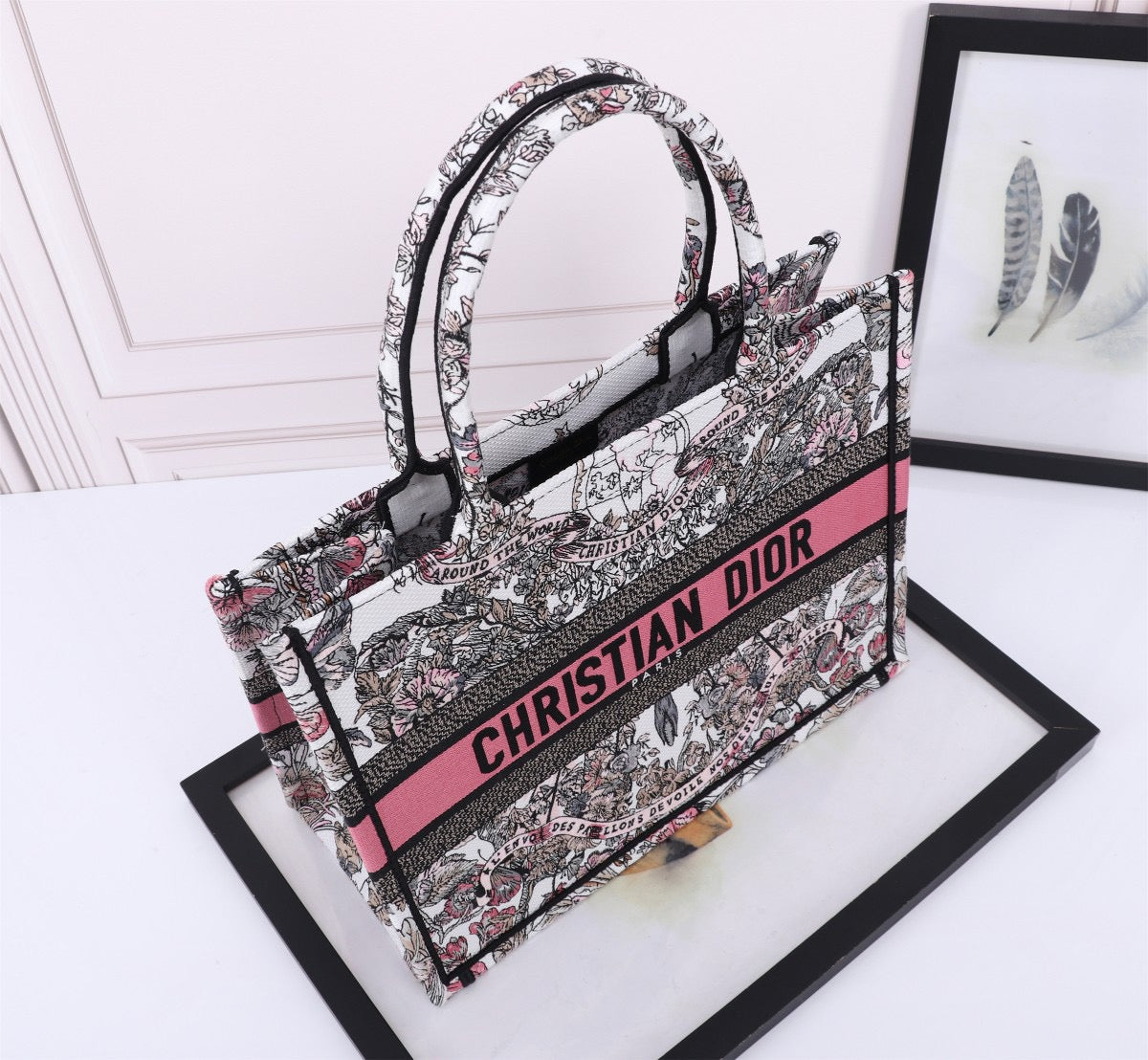 Dior Pink Ruy Print Embroidery Series Medium Tote Bag