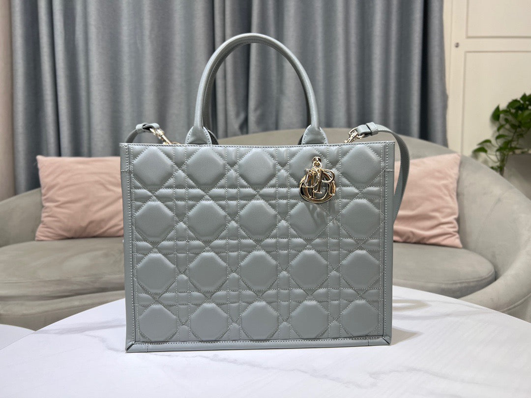 Dior Leather Series Medium Tote Bag In Silver