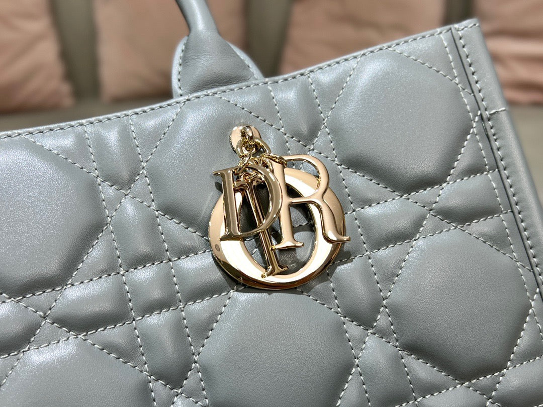 Dior Leather Series Medium Tote Bag In Silver