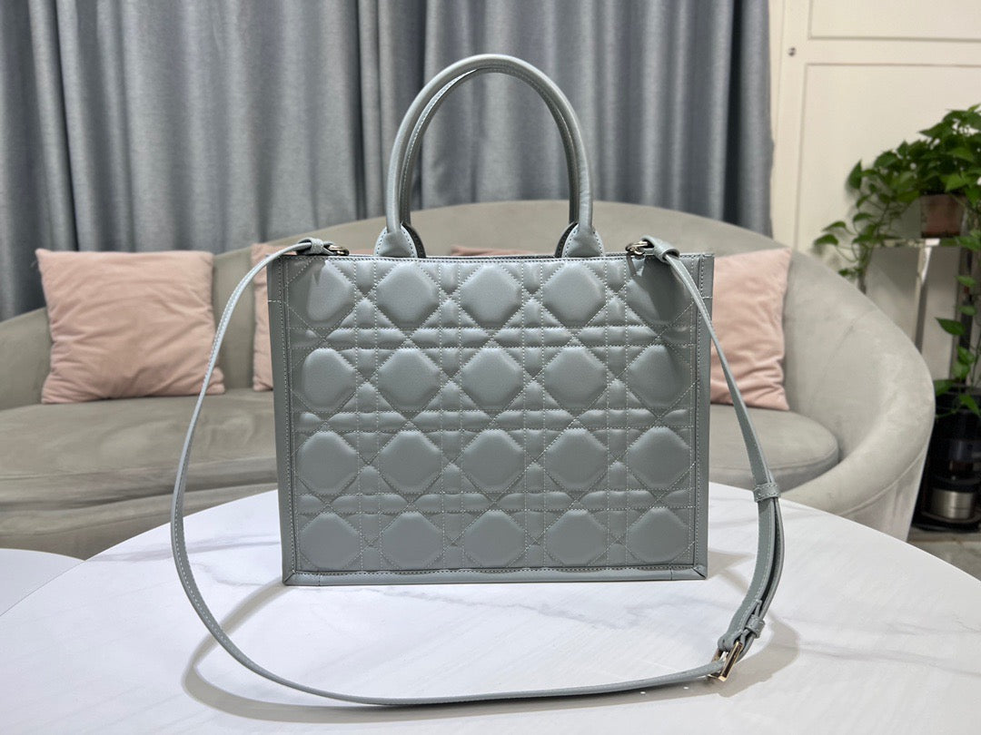 Dior Leather Series Medium Tote Bag In Silver