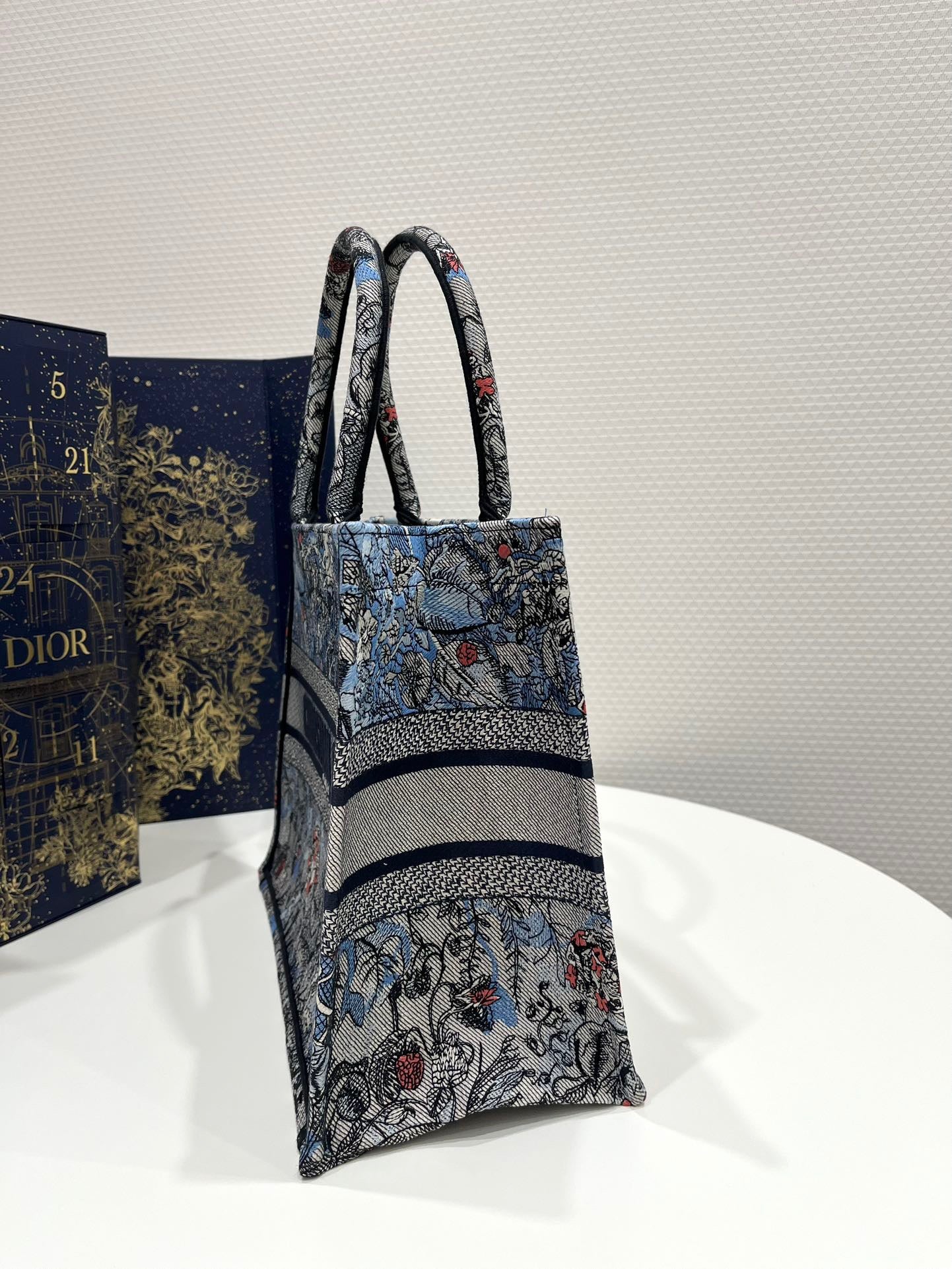 Dior  Blue and Pink Magic Garden Embroidery Series Medium Tote Bag