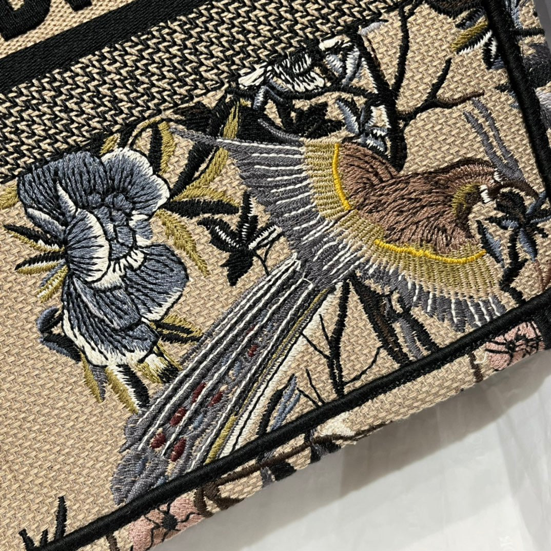 Dior Beige Flower And Bird Embroidery Series Medium Tote Bag