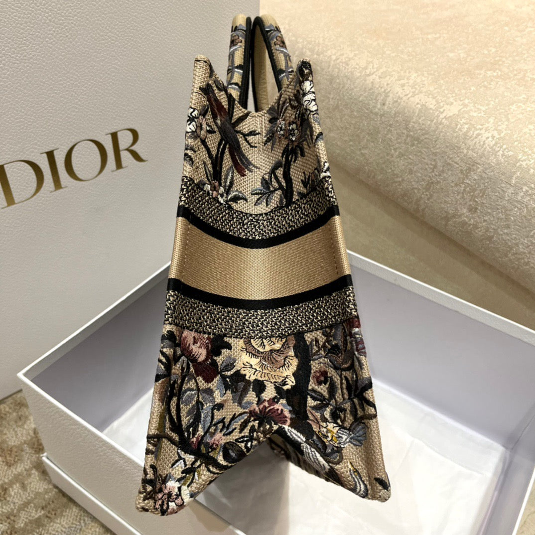 Dior Beige Flower And Bird Embroidery Series Medium Tote Bag