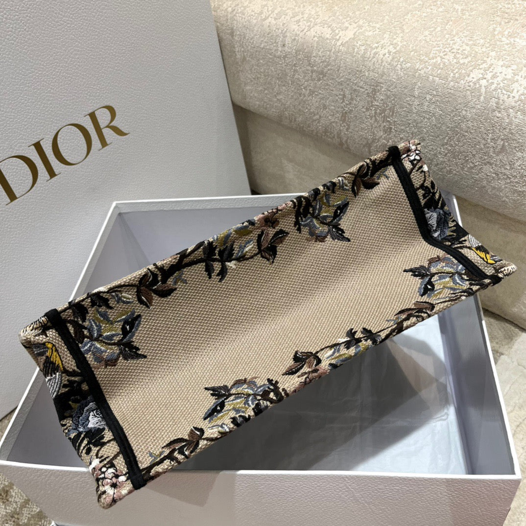 Dior Beige Flower And Bird Embroidery Series Medium Tote Bag