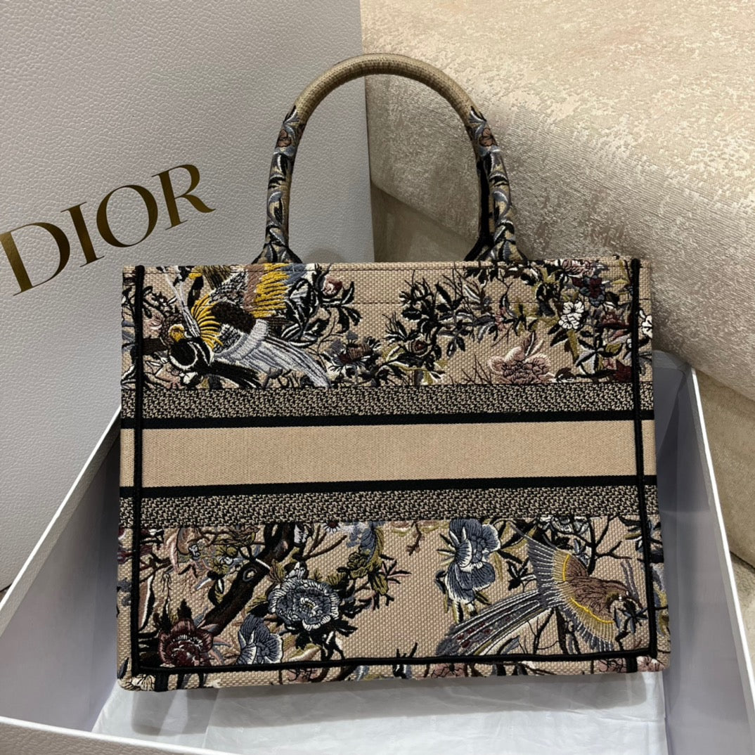 Dior Beige Flower And Bird Embroidery Series Medium Tote Bag