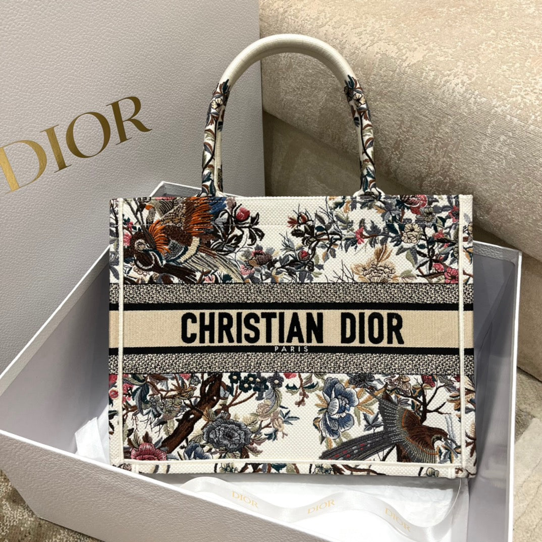 Dior Winter Garden Embroidery Series Medium Tote Bag