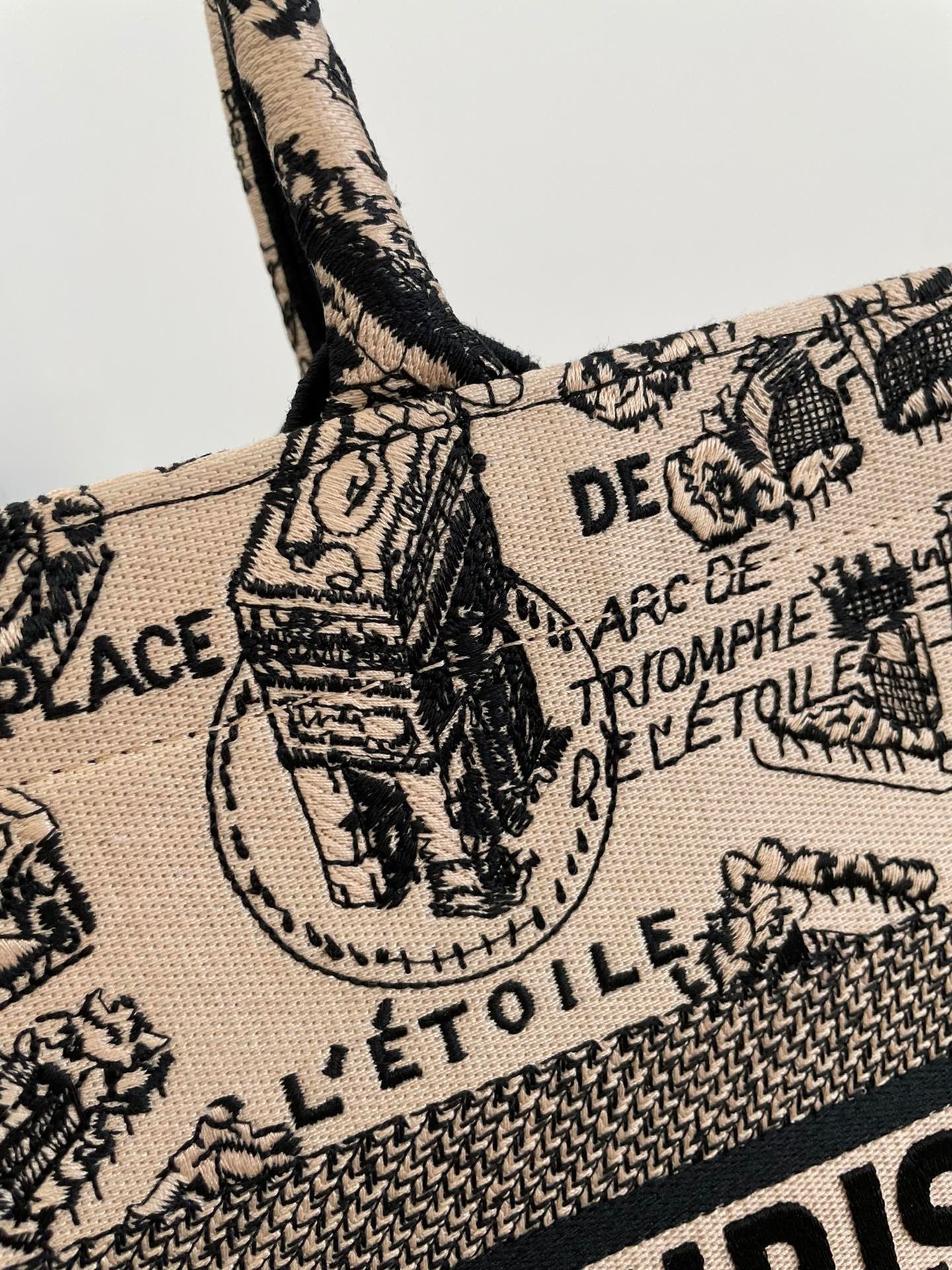 Dior Beige Paris Map Embroidered Collection Medium Tote Bag