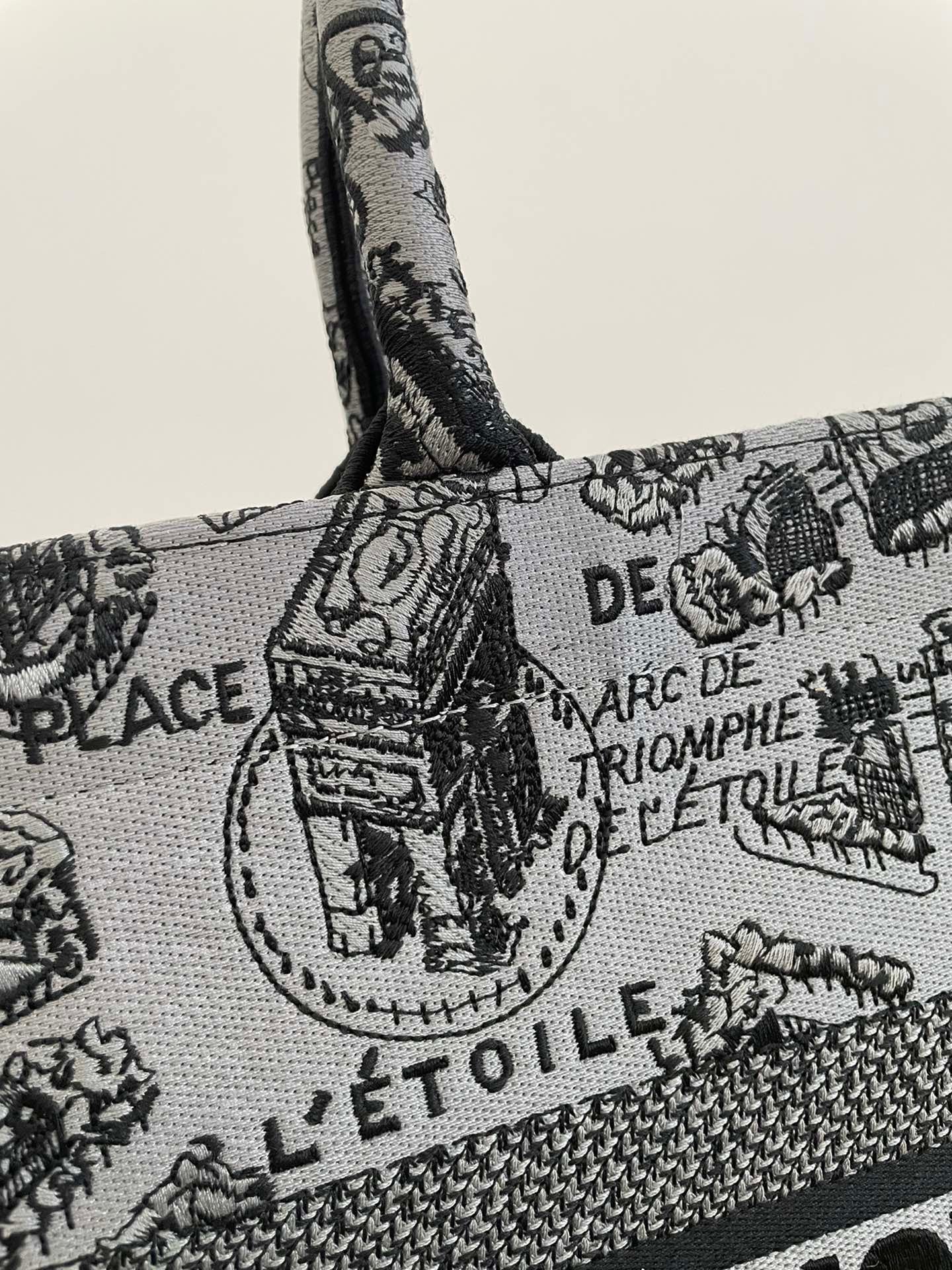 Dior Gray Paris Map Embroidered Collection Medium Tote Bag