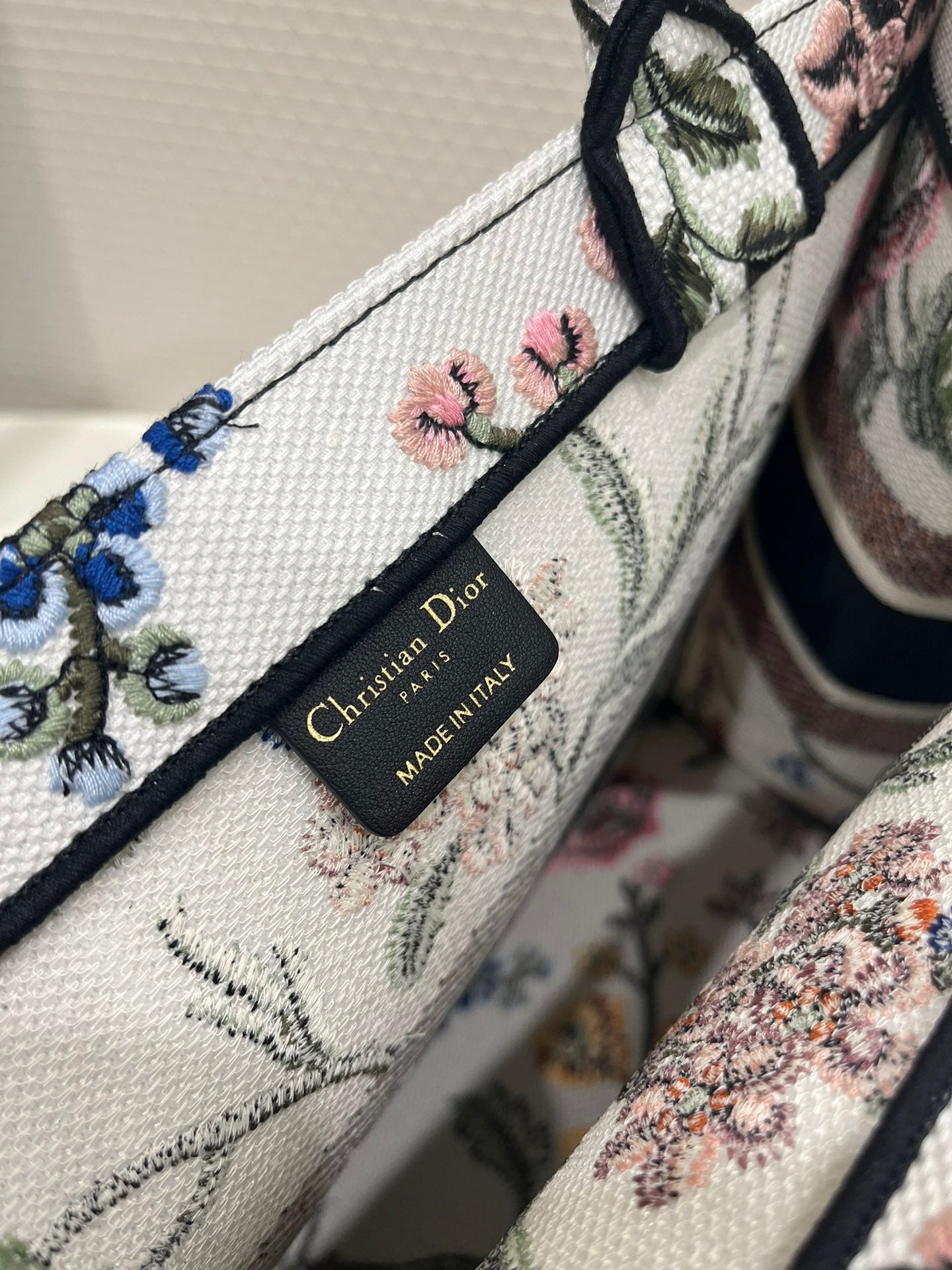 Dior White Fleur-De-Lis Embroidery Series Medium Tote Bag