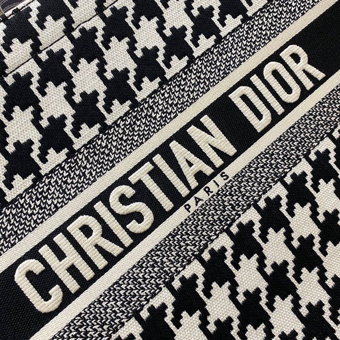 Dior Houndstooth Embroidered Medium Tote Bag