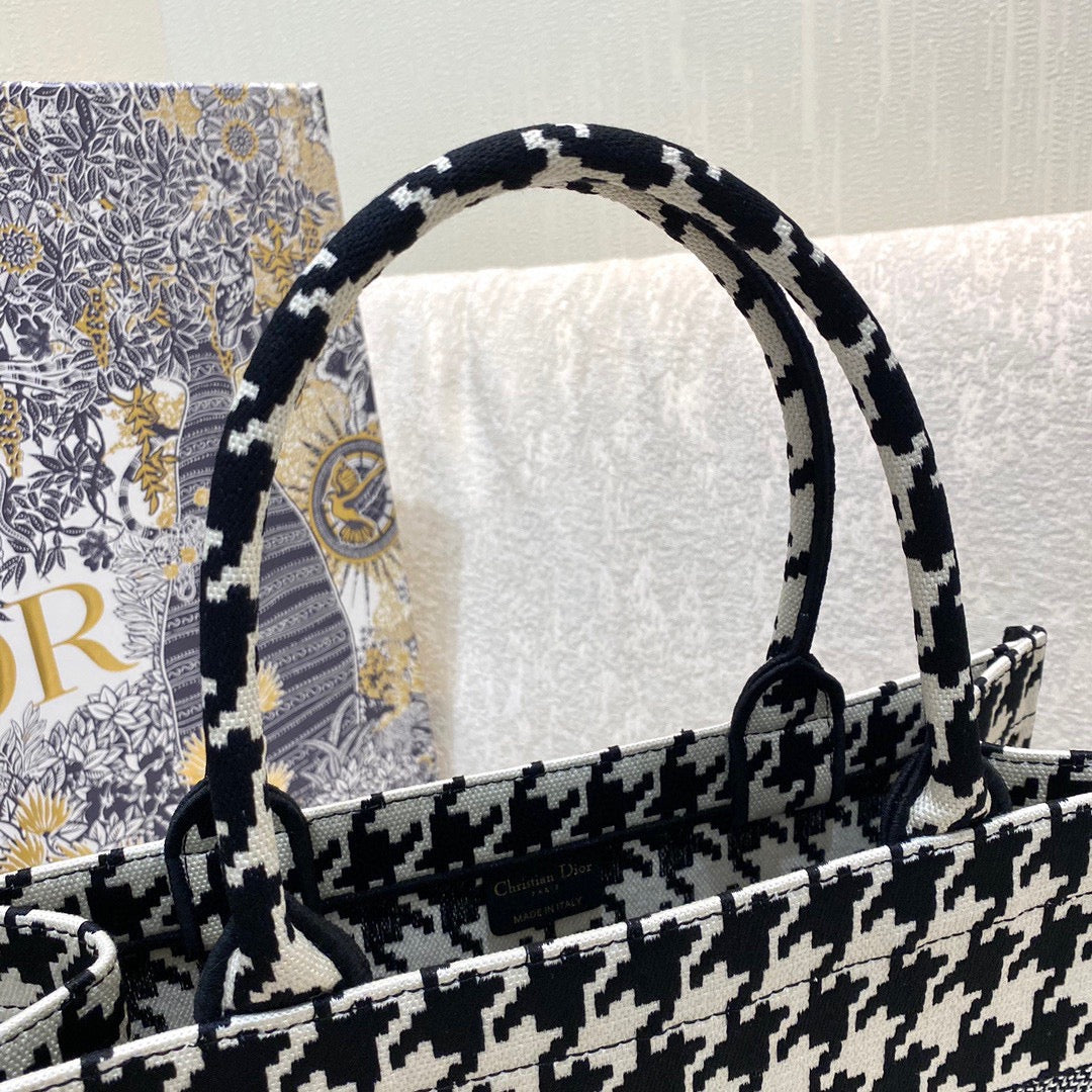 Dior Houndstooth Embroidered Medium Tote Bag