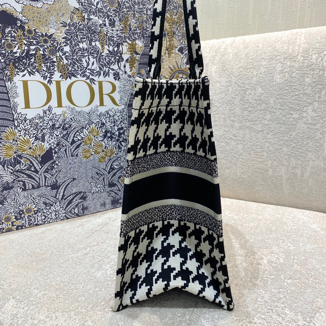 Dior Houndstooth Embroidered Medium Tote Bag