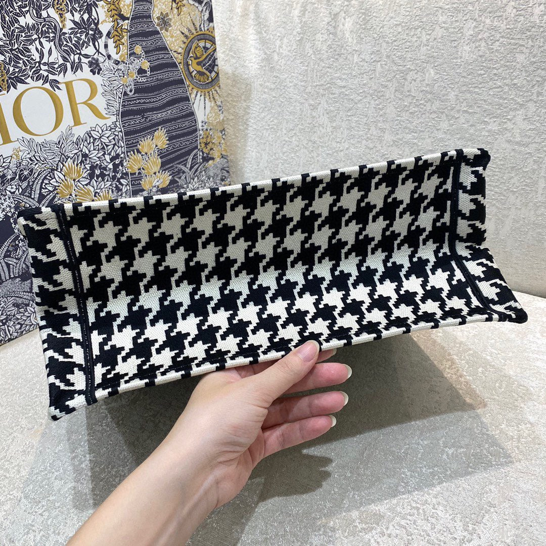 Dior Houndstooth Embroidered Medium Tote Bag